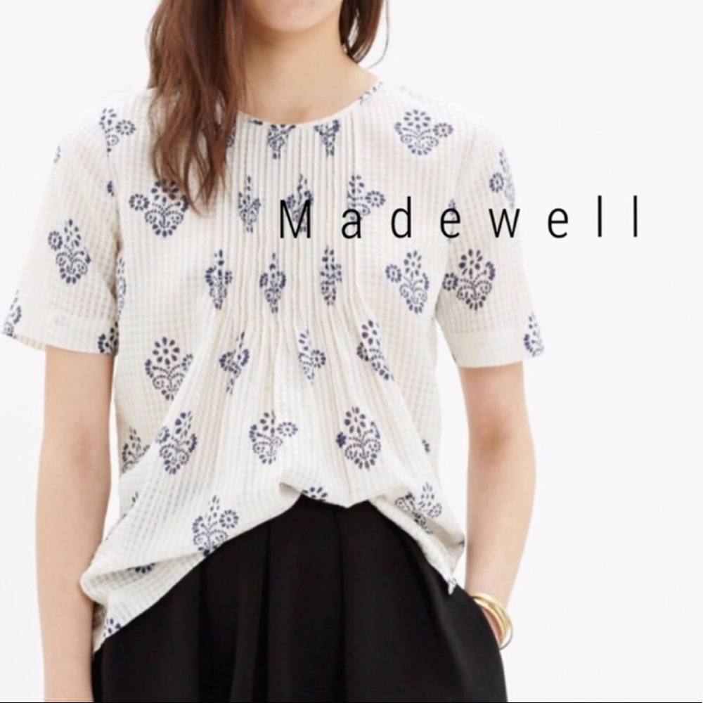 Madewell silk pin-tuck flowerstamp blouse